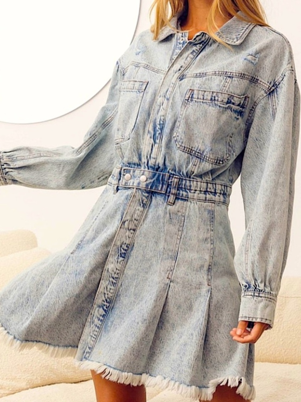 Saints and Hearts Washed Denim Dress with Distressing / Size L
